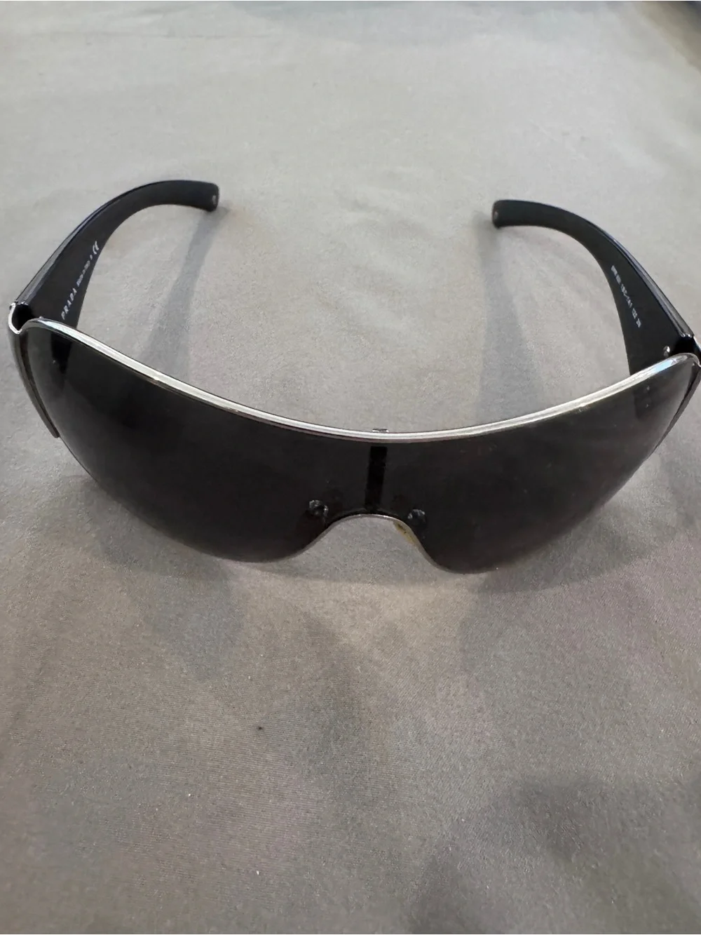 Prada Men's Black Shield Sunglasses with Silver Trim